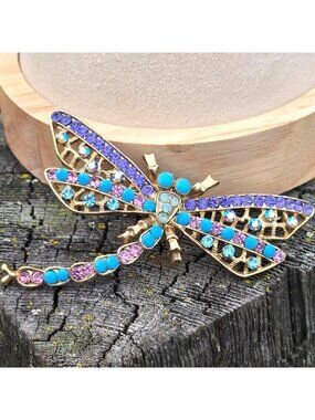 Vintage Dragonfly Brooch glass Rhinestone Aurora borealis Sparkle Retro Jewelry